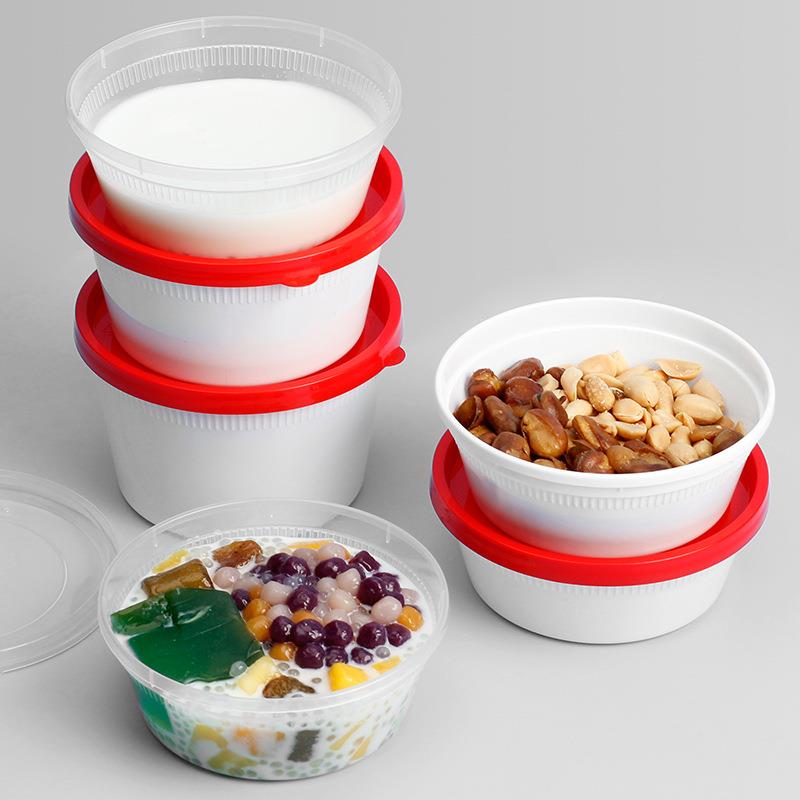 甜品汤粉碗塑料加厚密封防漏碗圆形汤面碗外卖带盖一次性汤碗