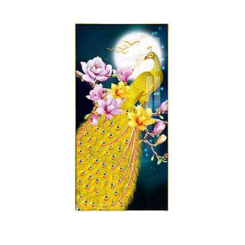 玄关画入户吉祥金玉满堂进门过道走廊壁画客厅背景墙金色孔雀晶瓷