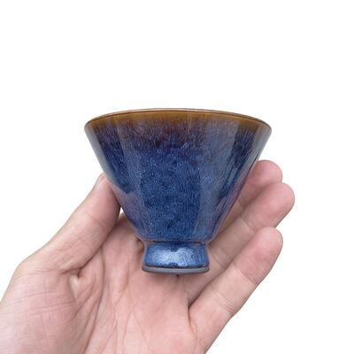 建阳建盏回蓝陶瓷窑变薄胎斗笠原矿铁胎主人杯功夫茶杯品茗杯茶具