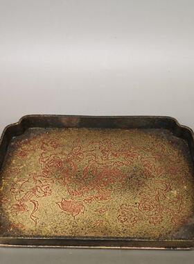 仿古铜盘子纯手工漆绘纯铜茶盘托盘壶垫功夫茶具干泡家居装饰摆件