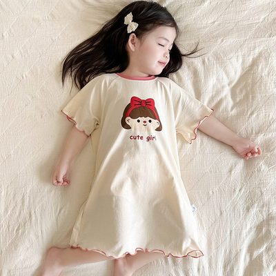 纯棉卡通a巴啦巴啦季宝宝类薄款女童睡裙夏短袖公主儿童睡衣家居