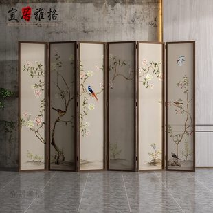 鸟遮挡客厅 进门售楼花实木屏风折叠移动隔断酒店玄关办公室新中式