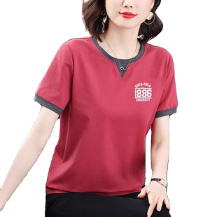 纯棉t恤女短袖夏装2024新款中年妈妈装宽松洋气显瘦大码遮肚上衣