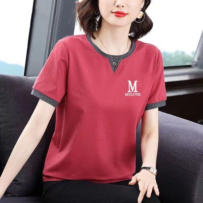 中老年妈妈纯棉短袖T恤夏季洋气