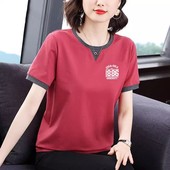 夏装 2024新款 中年妈妈装 纯棉t恤女短袖 宽松洋气显瘦大码 遮肚上衣