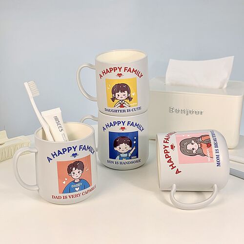 速发亲子把杯刷牙杯一家三口漱口杯家用可爱防摔儿刷手四口牙童杯
