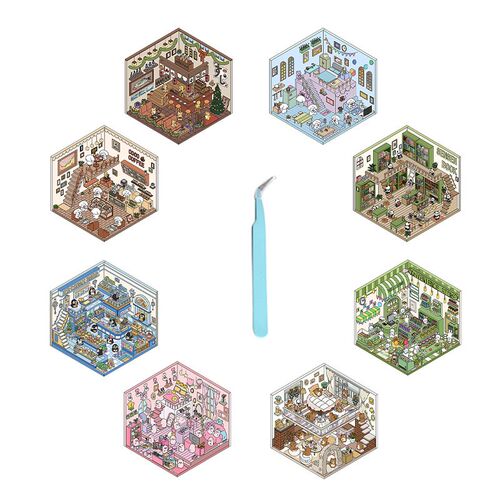 速发?贴纸小屋立体韩屋造景贴纸小系解压微缩场景手账贴