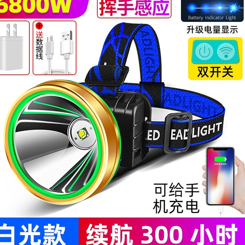 速发头灯头戴式强光充电超亮钓鱼专用续航超长手电筒矿灯感应夜钓