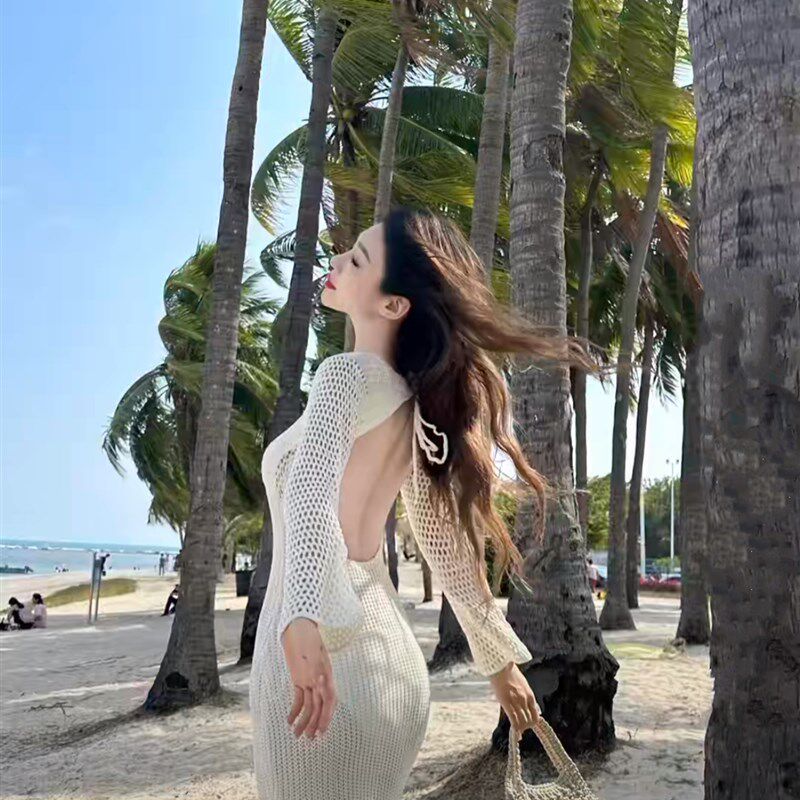 速发比基尼罩衫海边外套针织镂空防晒沙滩度假大露背下水泡温泉