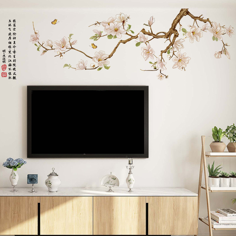 速发中国风古风客厅沙发贴粘背景墙面装饰画电纸自视壁纸墙画创意