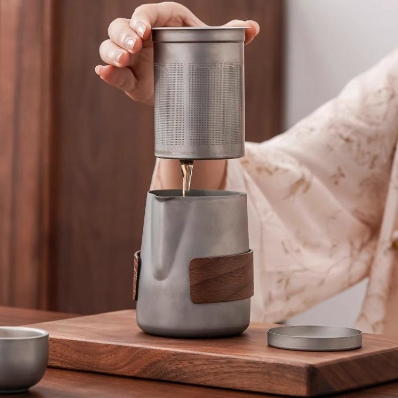 速发2025新款旅行茶具套装便携户外露营泡茶器纯钛合金快客杯一壶