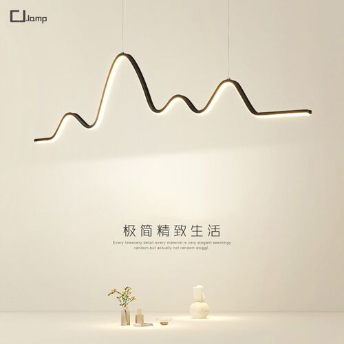 速发极灯波约几何一字吊灯简浪长线条歺餐厅个性吧台极简餐桌简具