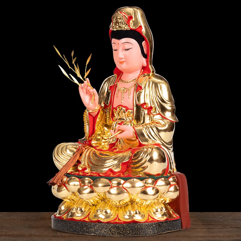速发香樟木观音菩萨佛像坐莲花观世音木雕家用上供奉观音神像佛具