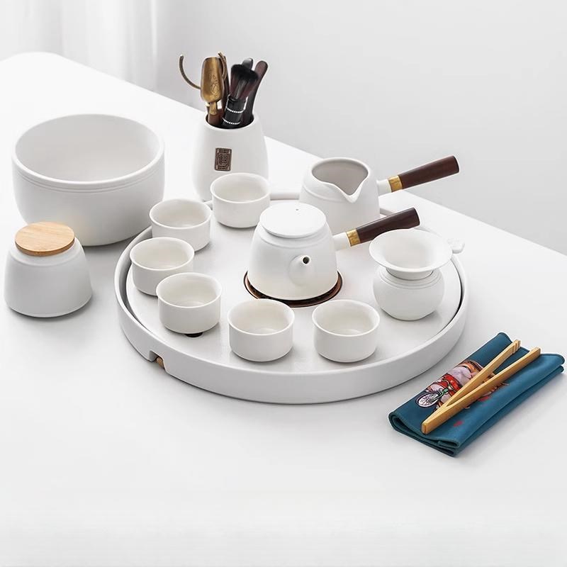 速发2025新款粗陶茶具套装家用中式陶瓷圆形茶盘茶壶功夫茶杯轻奢