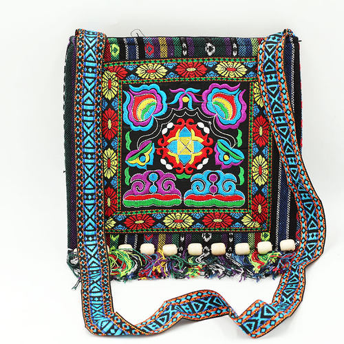 速发云南少单民族流苏十景包 刺绣麻布数肩斜挎包士包地摊珠点包