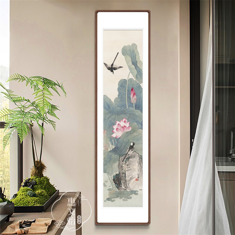 速发荷塘双燕新中式玄关花鸟荷花客厅餐厅茶室走廊装饰挂画家和事