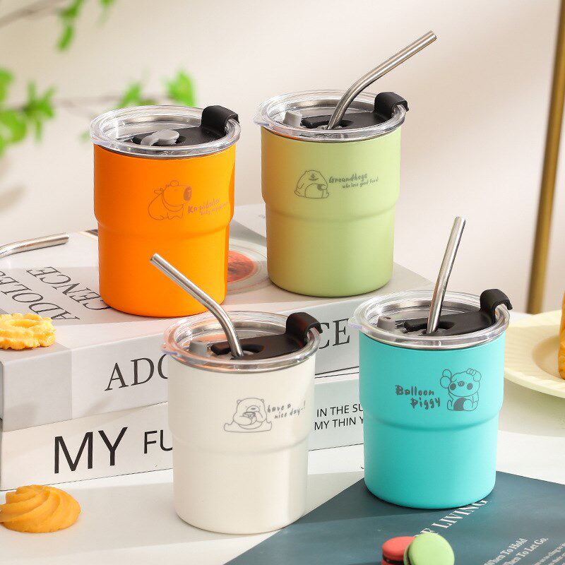 速发04马锈钢咖啡杯便携随行学杯创意带盖不克杯水生家用吸管杯