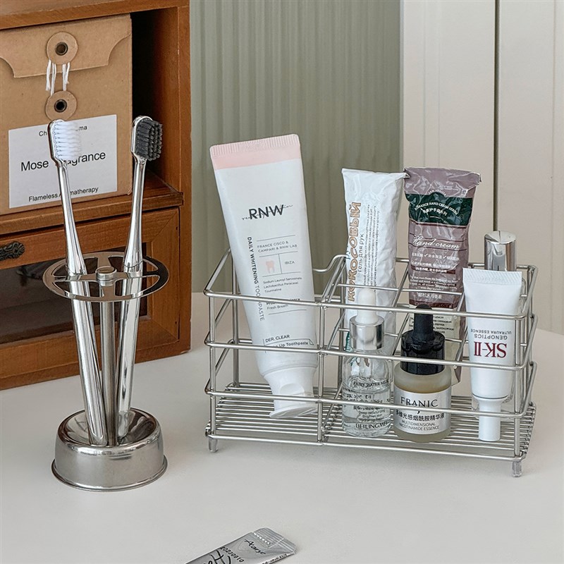 速发室约不洗钢牙刷架浴简洗手台桌面收纳架锈漱台化妆品置物架子