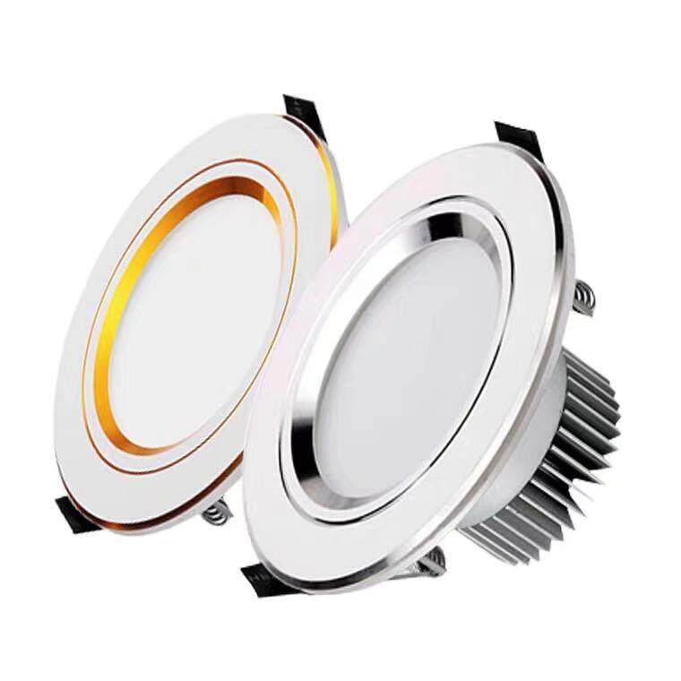 三色变光简灯led筒灯嵌入式家用客厅小灯吊顶天花开孔7.58cm铜灯