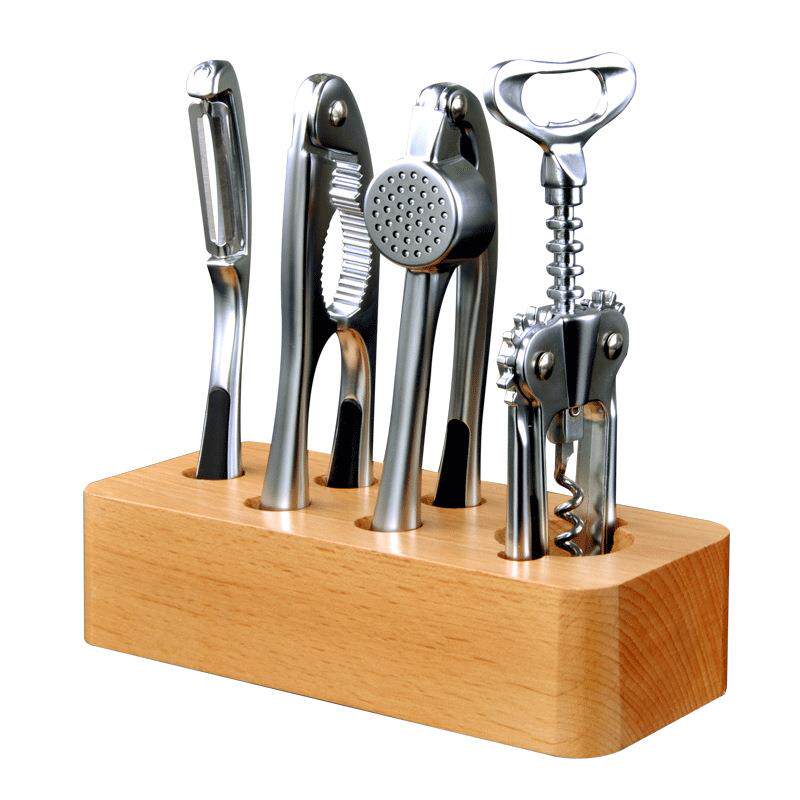 现货厨房小工具五件套装核桃夹压蒜器红酒开瓶器削皮器厂家直销