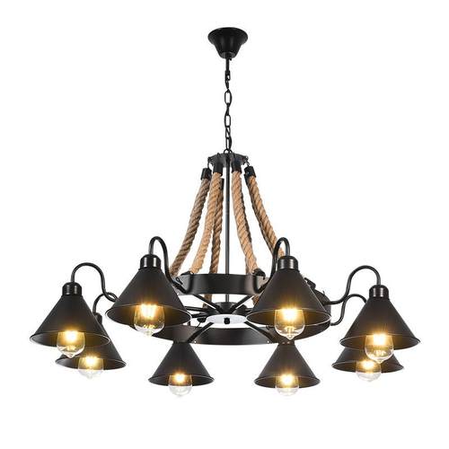 美式loft服装店饭店餐厅漫咖啡创意复古工业风铁艺理发店麻绳吊灯