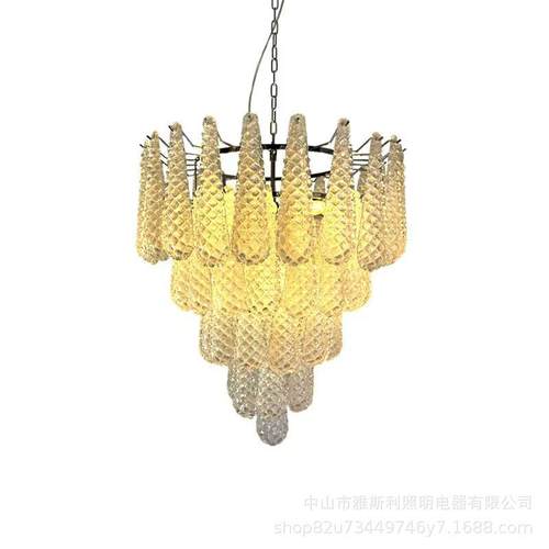 法式别墅复式楼梯轻奢水晶玻璃吊灯美式复古瀑布客厅餐厅卧室灯具