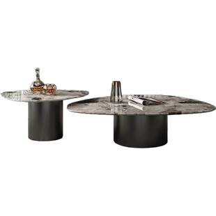 大理石茶几现代简约别墅复式楼公寓大户型客厅小型一体金属边几桌
