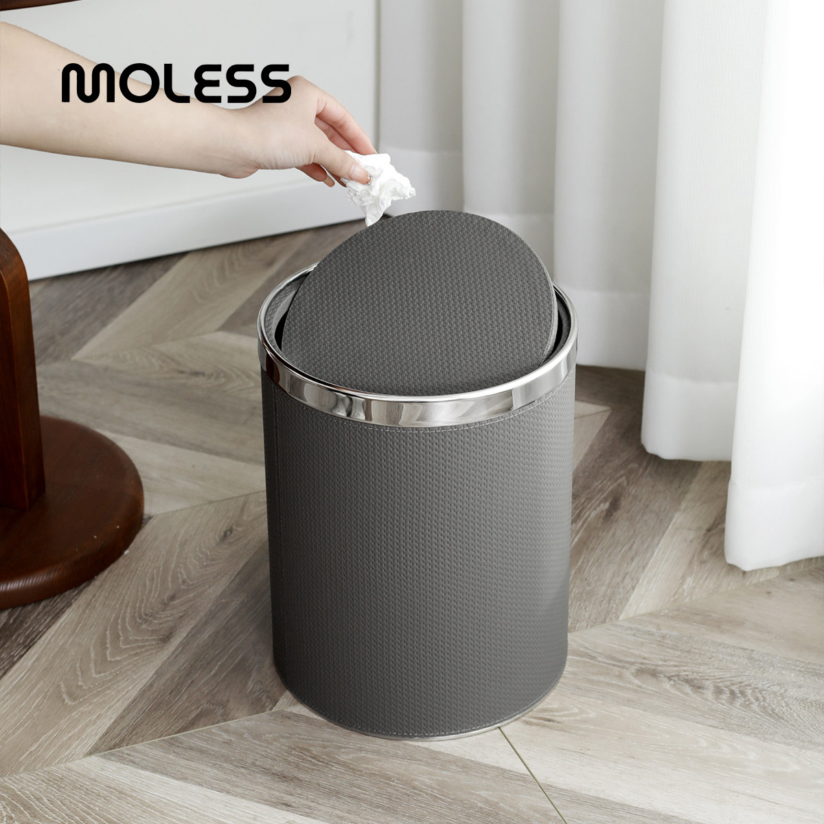 MOLESS 带盖子垃圾桶家用客厅轻奢高档高颜值卧室办公室装饰纸篓