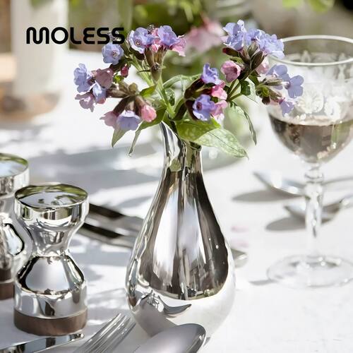 MOLESS 北欧轻奢不锈钢花瓶摆件客厅茶几桌面软装插花器乔迁礼