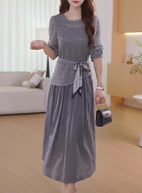 轻奢优雅高弹罩衫背心连衣裙两件套装大码妈妈精致穿搭套装女秋季