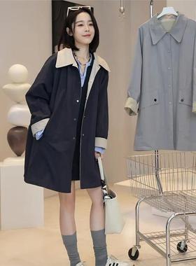 韩国风格可逆风衣的妇女，2025年秋季新宽松合身，修身，中等长度