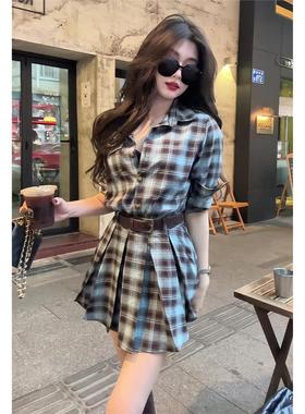 韩系女团风早秋格纹衬衫连衣裙2025新款女装设计感小众裙子高级感