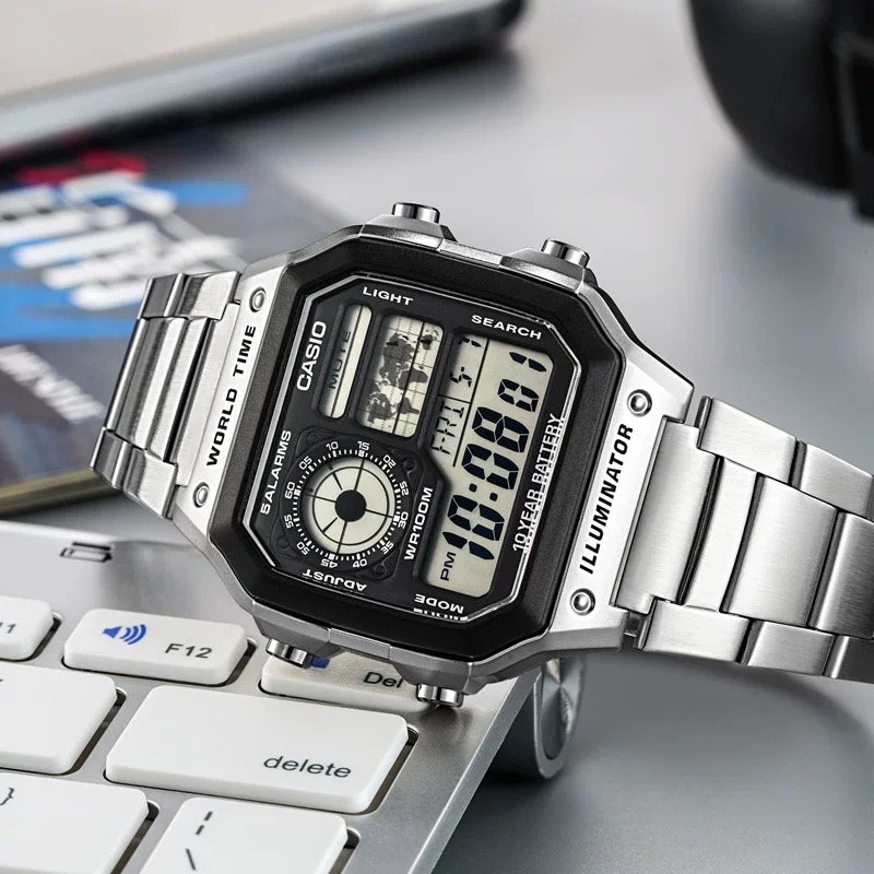 CASIO卡西欧小方块 AE-1200WHD-1A 简约运动防水钢带日韩表