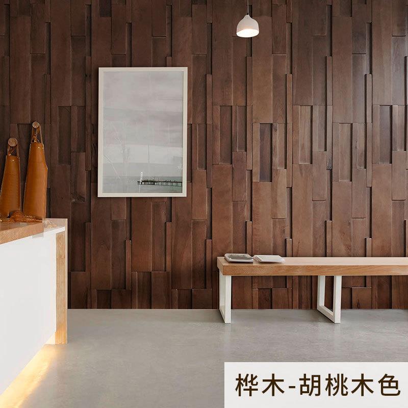 原木实木马赛克黑胡桃木马赛克背景墙古典家装黑色内墙面客厅