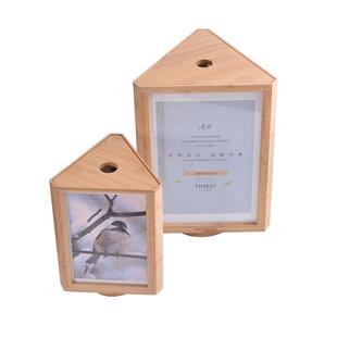 木质三角形旋转桌牌立式相片展示架餐厅菜单价格牌实木办公台卡牌