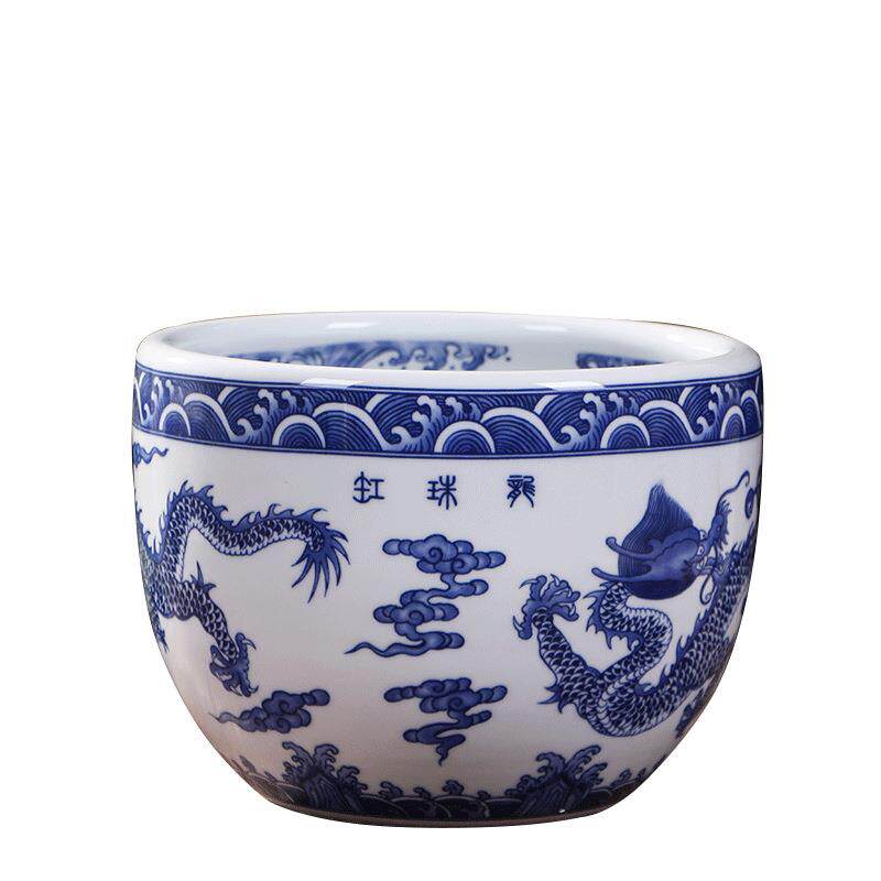 青花龙纹龙珠缸景德镇中式仿古聚宝盆客厅家居瓷器摆件工艺品