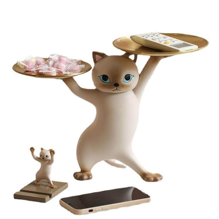 创意沙雕妖娆猫玄关钥匙收纳托盘摆件家居桌面猫咪树脂礼物高级感,家居饰品,装饰摆件,淘宝优惠券,粉丝福利购,淘宝优惠卷