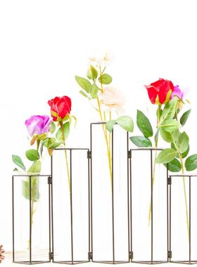 铁艺插花水养玻璃试管瓶架子创意可移动可旋转烤漆玻璃水培插花