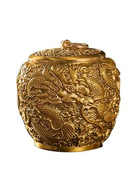 黄铜龙凤茶叶罐家用九龙储物罐玫瑰花收纳带盖铜罐五虎五牛储物罐