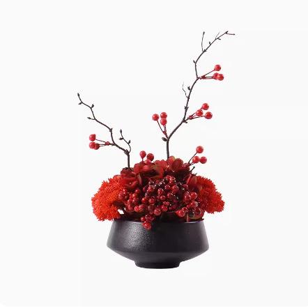 红色发财果仿真花艺中国风餐厅圆桌装饰品桌花公司前台新中式摆件