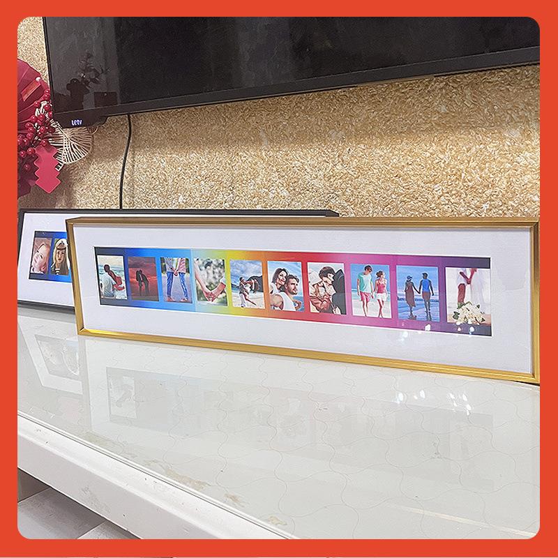 Fh(h(h(^?拍立摆得相纸彩虹相框相铝合金台情侣照片架装裱画框定