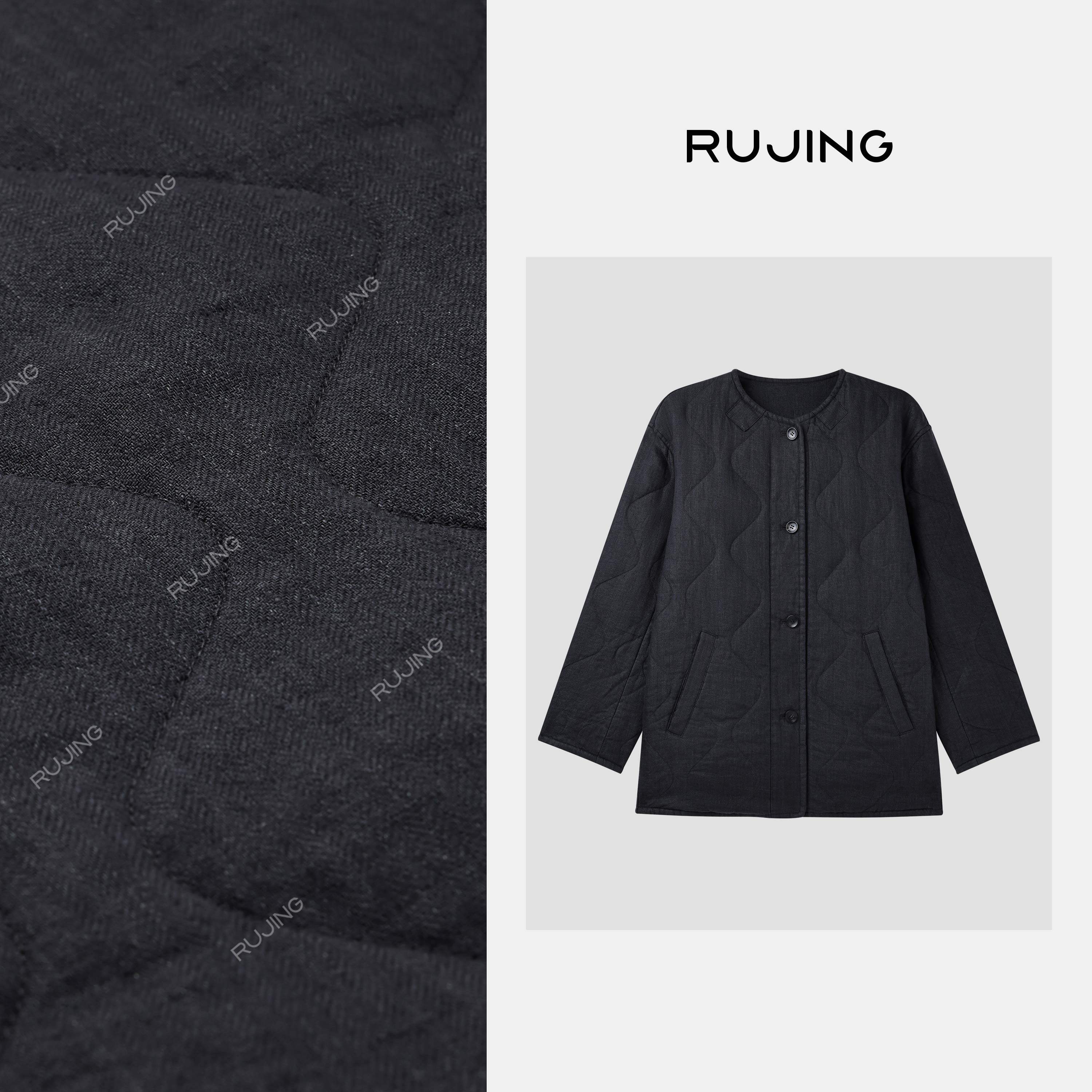 RUJING丨黑标【亚麻绗缝棉服】复古感优雅气质极简无领棉服-259XW,女装/女士精品,棉衣/棉服,淘宝优惠券,粉丝福利购,淘宝优惠卷