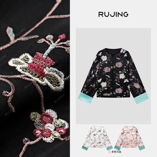 刺绣外套 RUJING 抗皱免熨烫新中式 珞晗 66ZSPM145 黑标