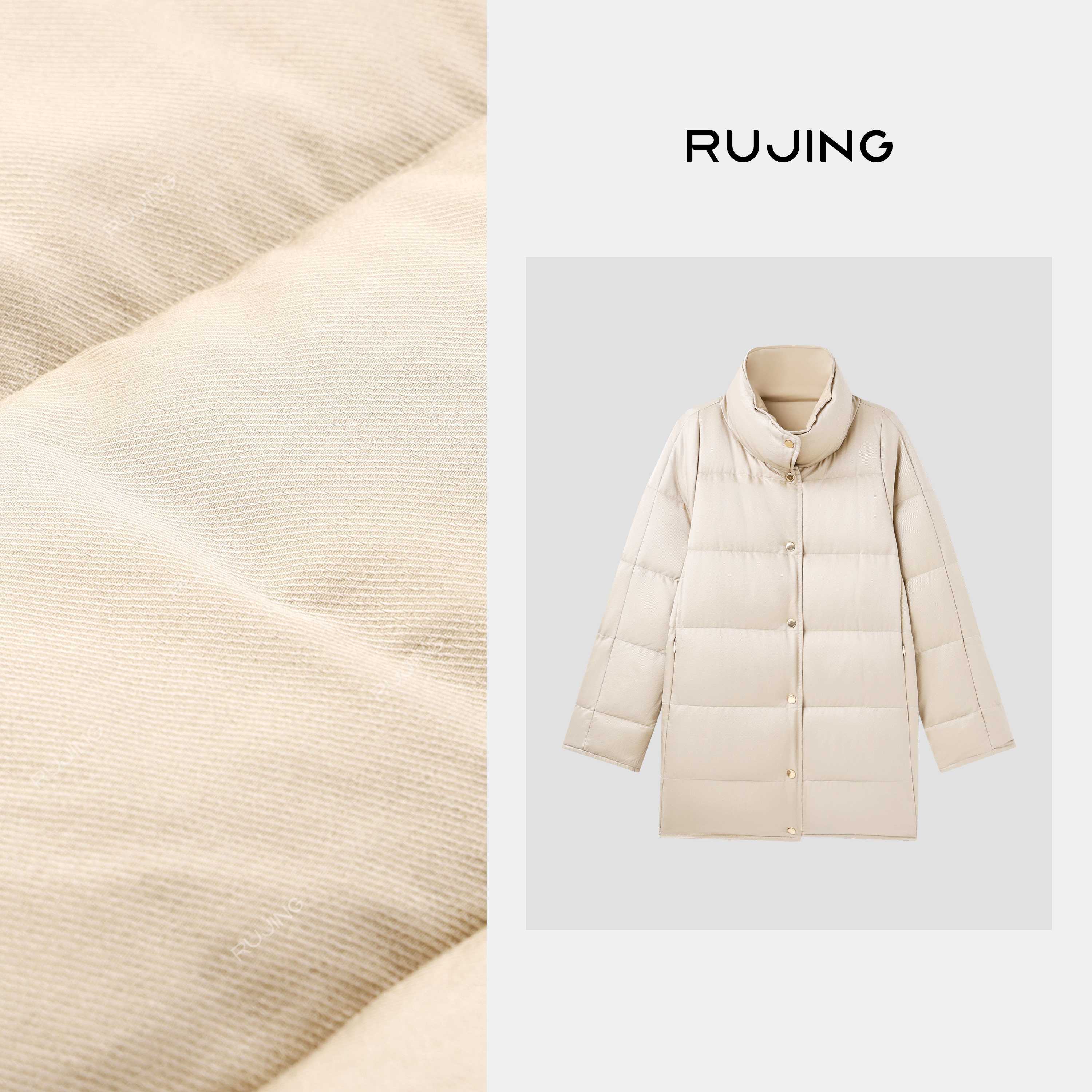 RUJING丨【中长羊毛鹅绒服】32姆米丝毛斜纹羊毛蚕丝鹅绒服-2512Y