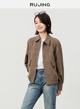 RUJING丨【miu系格纹】经典格纹miu系英伦短款外套-259XWJM012