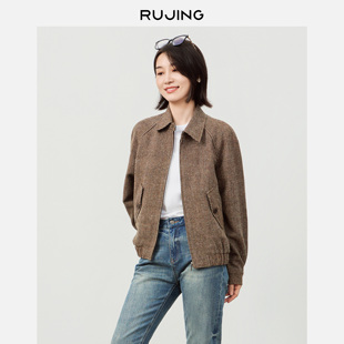 RUJING丨【miu系格纹】经典格纹miu系英伦短款外套-259XWJM012