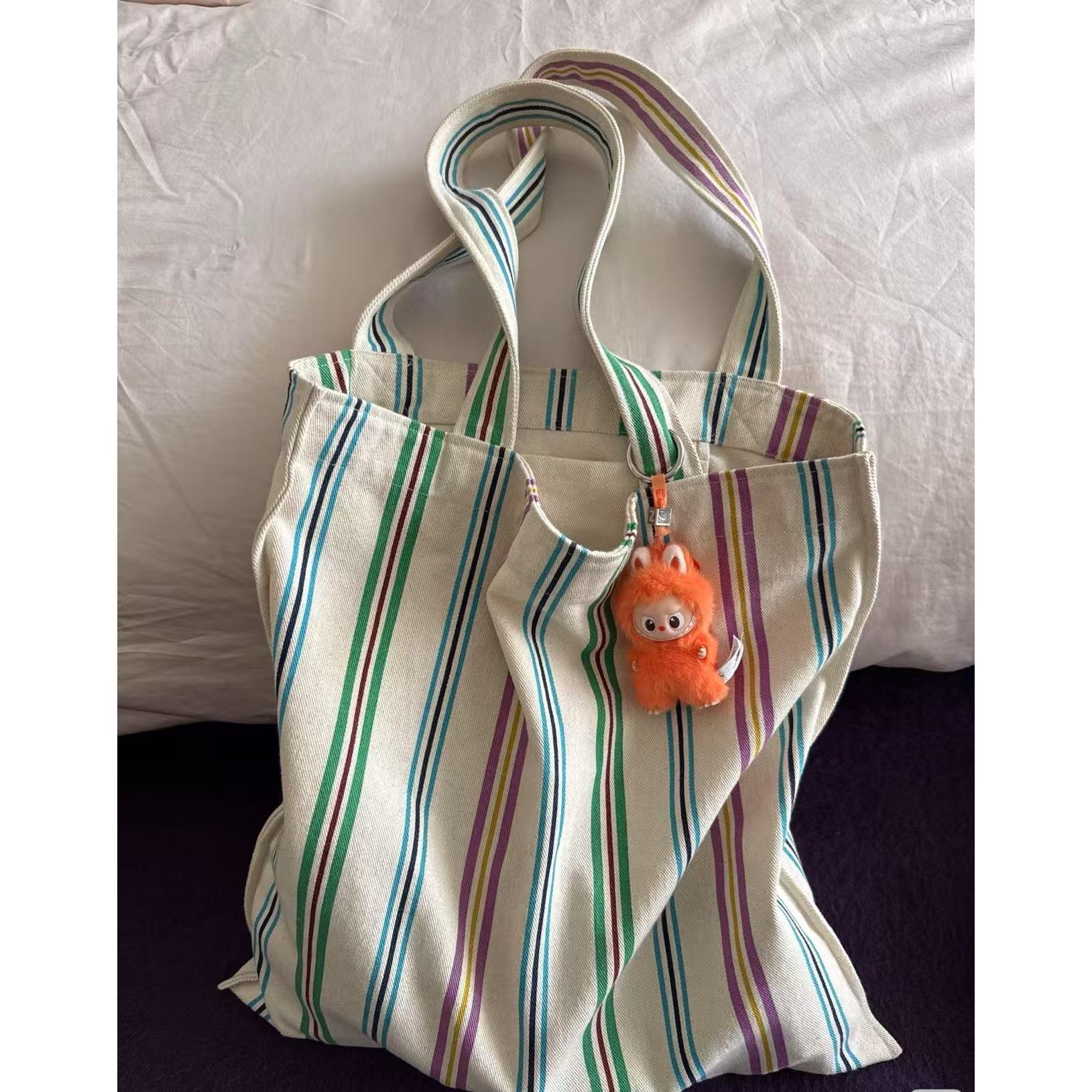 RUJING丨黑标【彩条绵绵】100%棉彩色条纹纯棉托特包-2511XXJM240