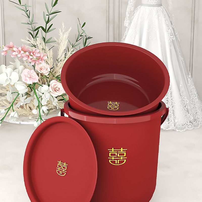 塑料家用大号红色乔迁新居结婚用品红桶带盖喜桶水桶手提陪嫁婚庆