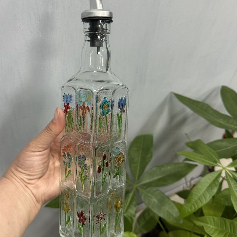 调料瓶复古方形瓶花纹厨房酱油瓶乐食品级醋瓶浮家用油壶芙油瓶