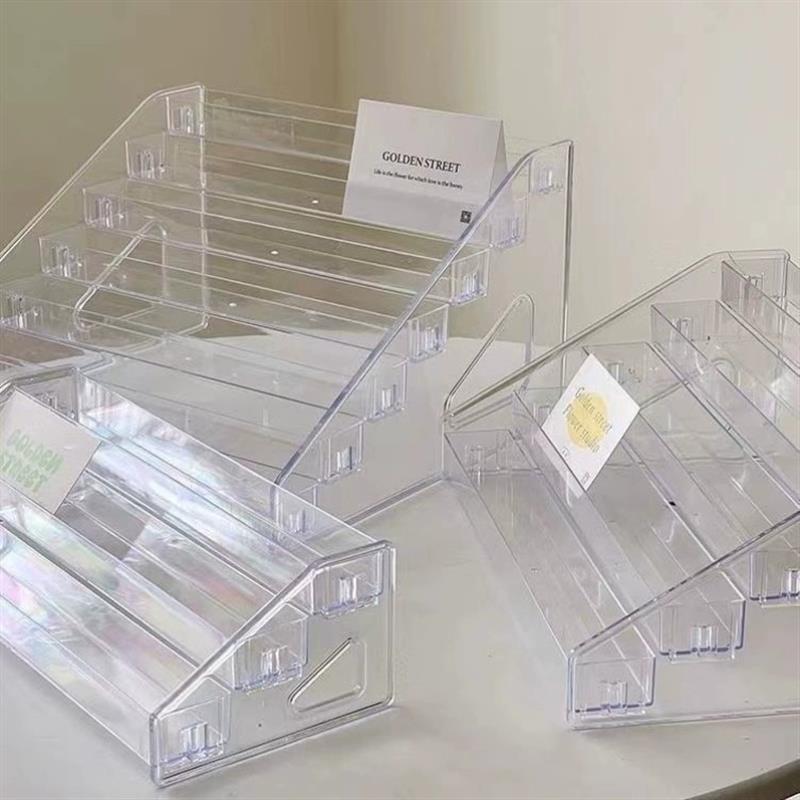 吧唧展示架透明桌面谷子收纳盒阶梯架子立牌卡片徽章压克力小卡CD